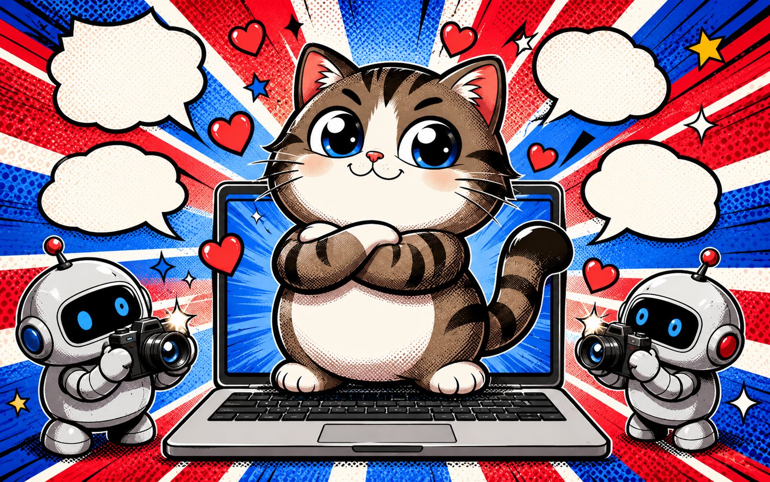 Le Chaton Fat de Mistral AI : le gros chaton, mème star des réseaux sociaux, illustration pop-art