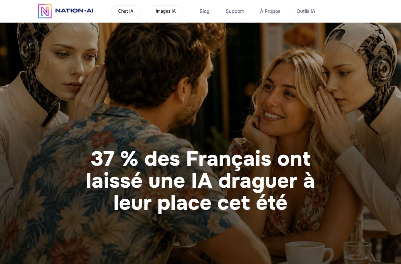 Capture d'écran de l'article source du sondage IA et séduction publié sur Nation.fr