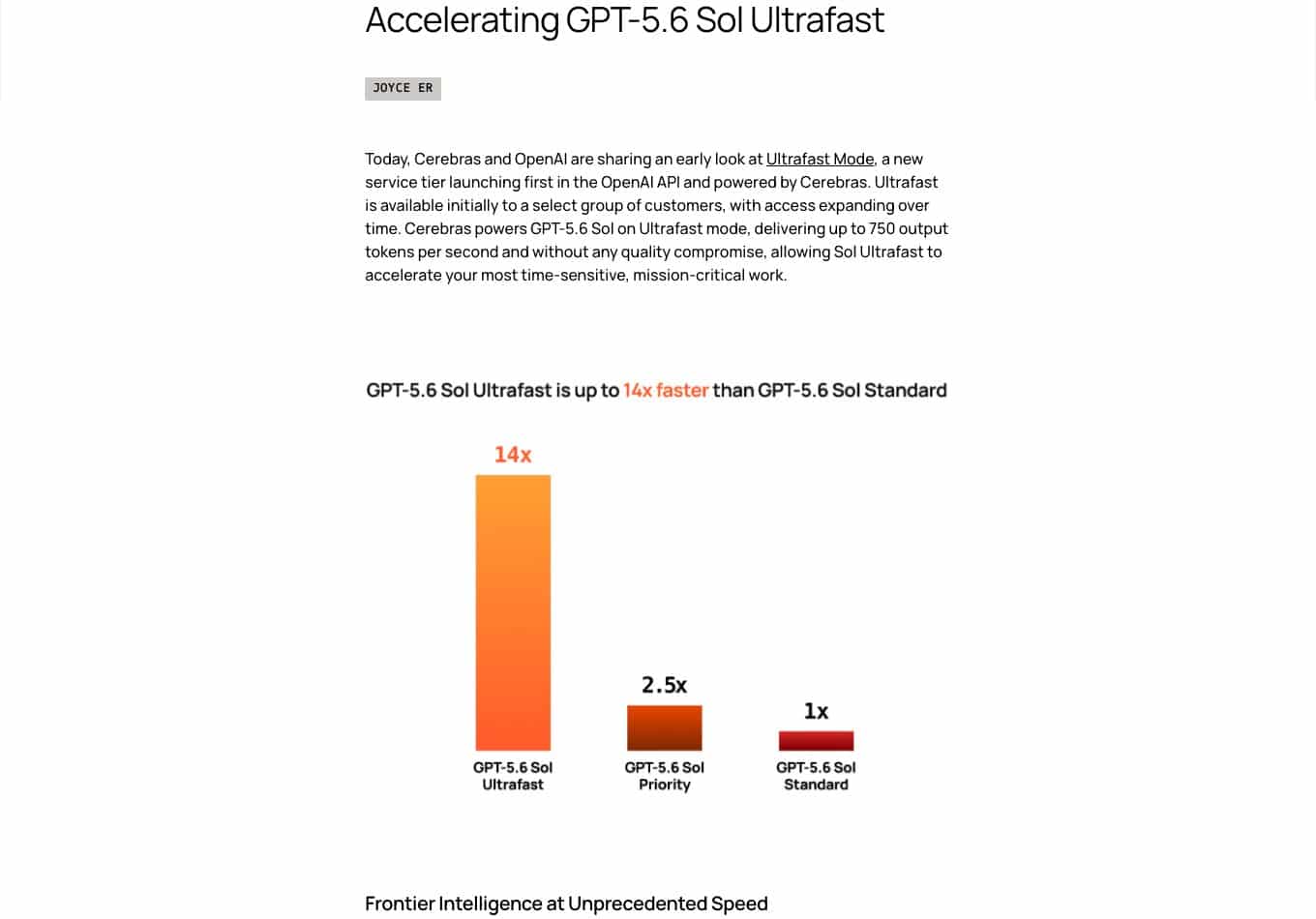 Capture de l annonce Cerebras du 13 aout 2026 : Ultrafast Mode, 750 tokens par seconde, benchmark Humanity s Last Exam