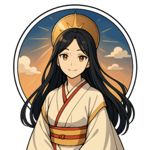 Amaterasu, déesse du soleil, personnage IA de Yiaho, portrait style manga
