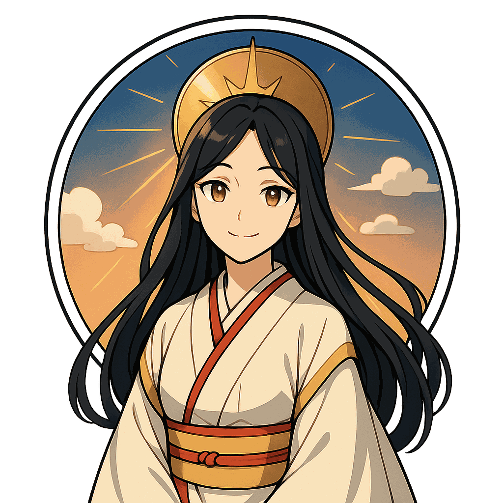 Amaterasu, déesse du soleil, personnage IA de Yiaho, portrait style manga