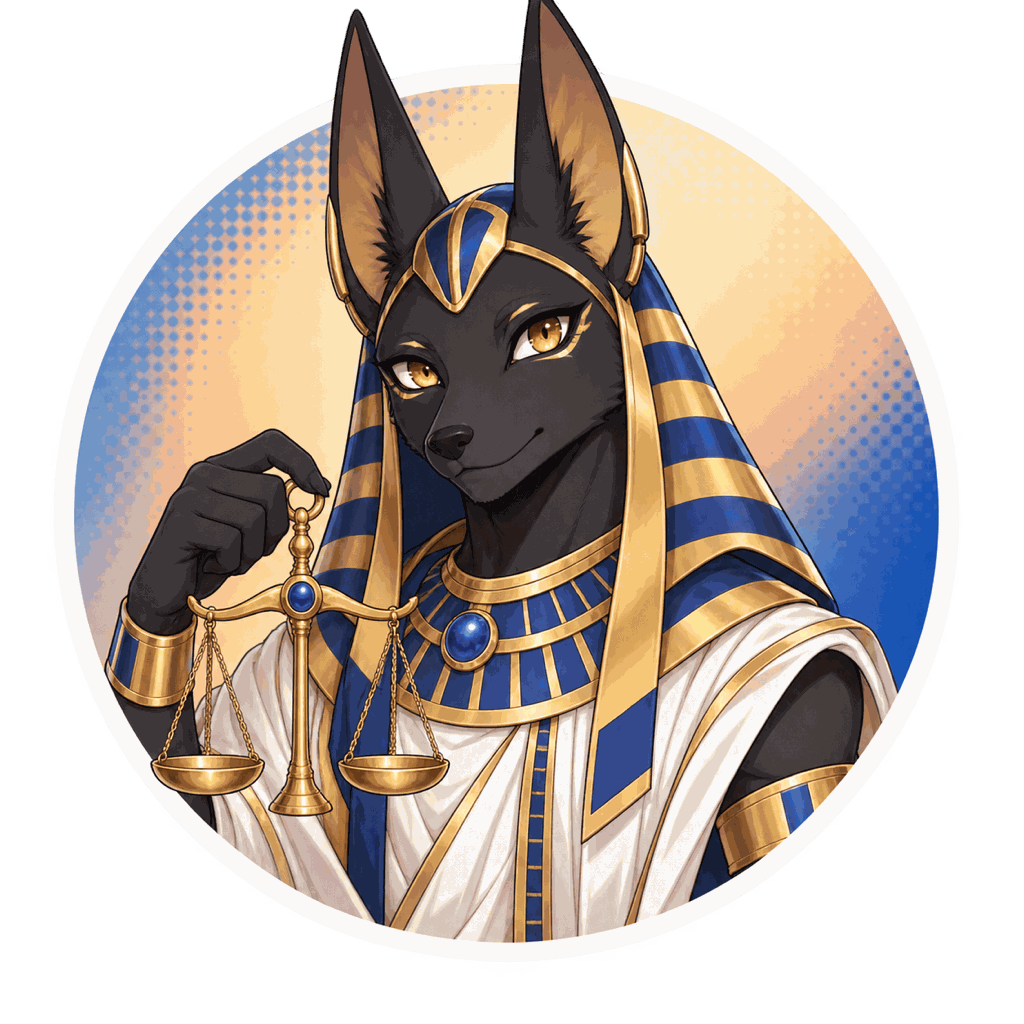 Anubis, dieu égyptien, personnage IA de Yiaho, portrait style manga