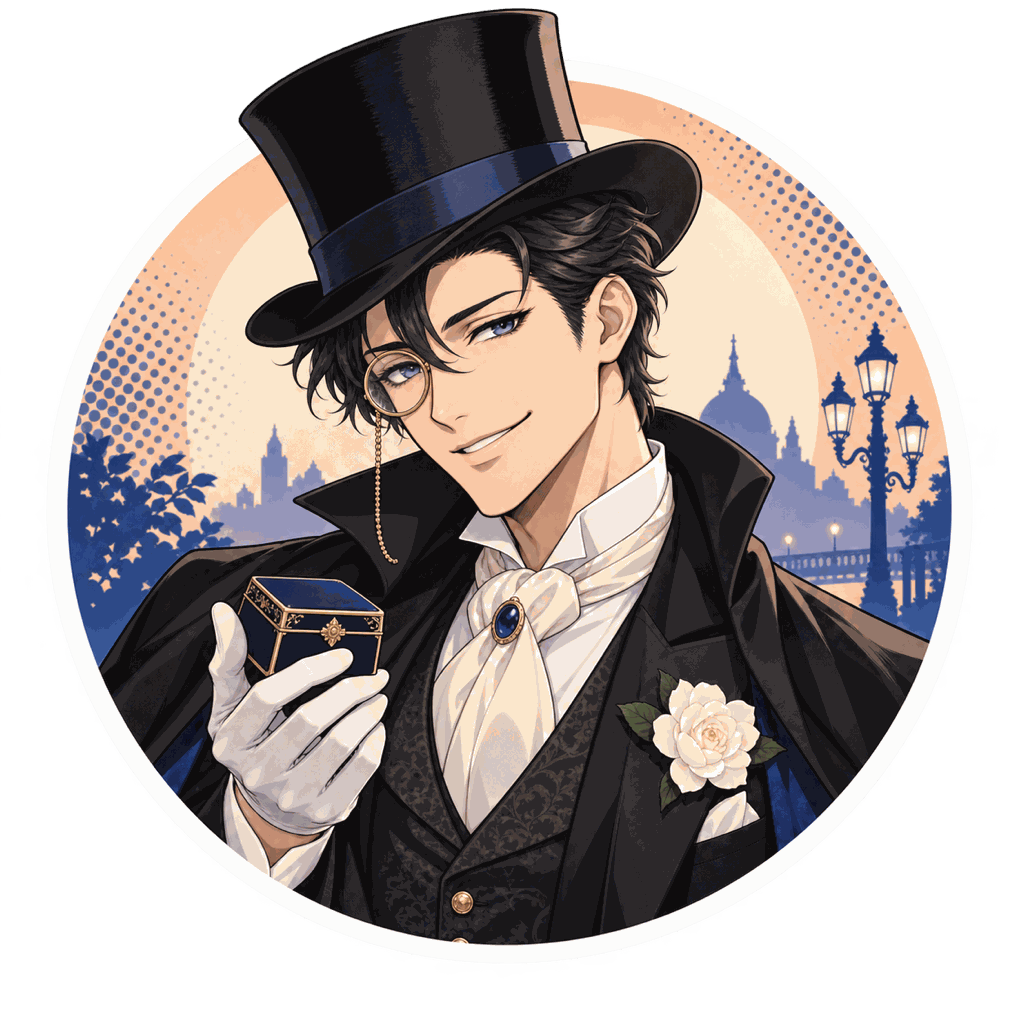 Arsène Lupin, gentleman cambrioleur, personnage IA de Yiaho, portrait style manga