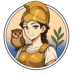 Athéna, déesse de la sagesse, personnage IA de Yiaho, portrait style manga
