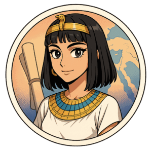 Cléopâtre, dernière reine d’Égypte, personnage IA de Yiaho, portrait style manga