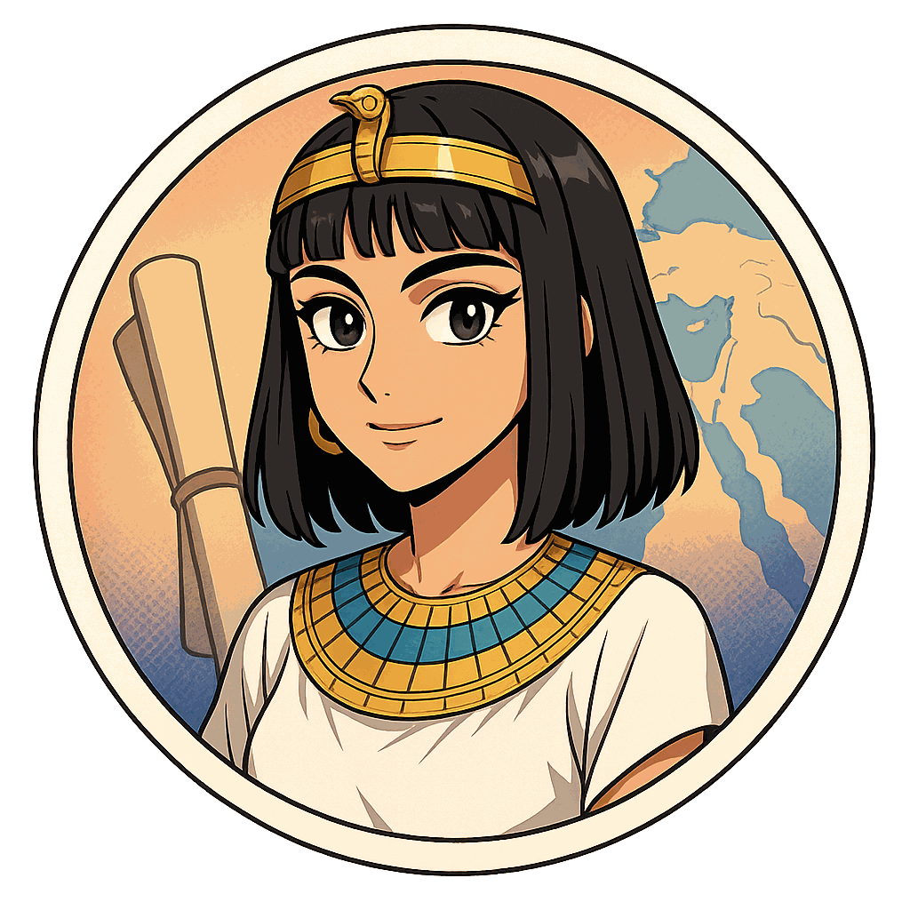 Cléopâtre, dernière reine d’Égypte, personnage IA de Yiaho, portrait style manga