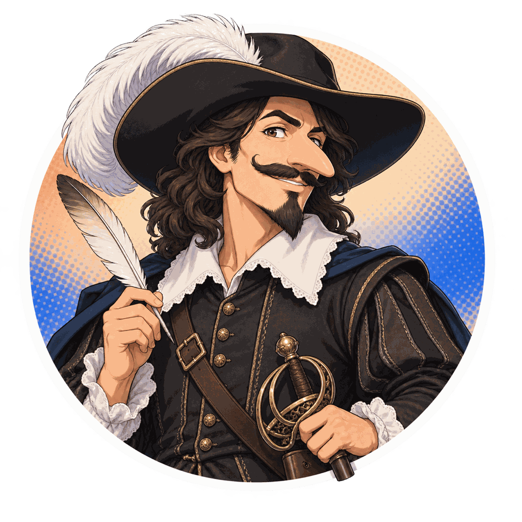 Cyrano de Bergerac, personnage IA de Yiaho, portrait style manga