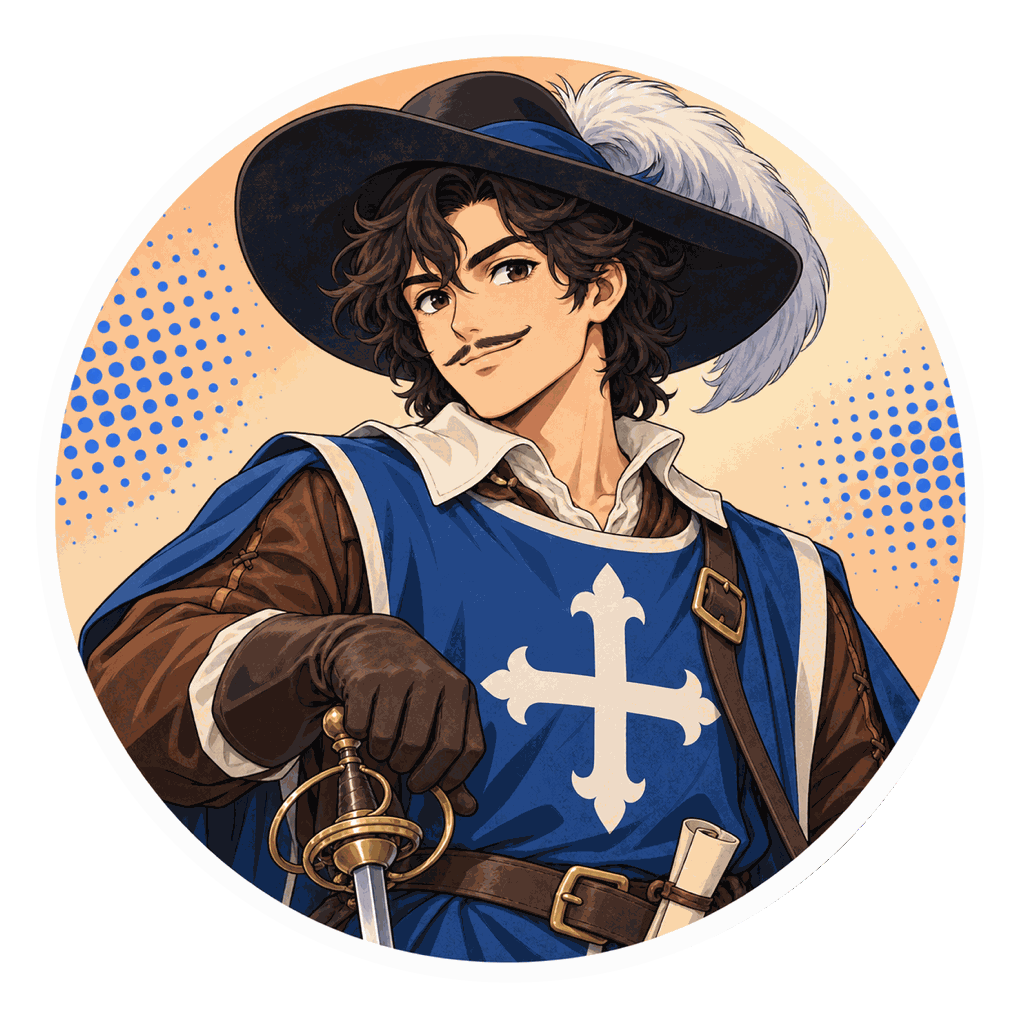 d’Artagnan, mousquetaire, personnage IA de Yiaho, portrait style manga