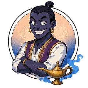 Zahir, génie IA de Yiaho, portrait style manga