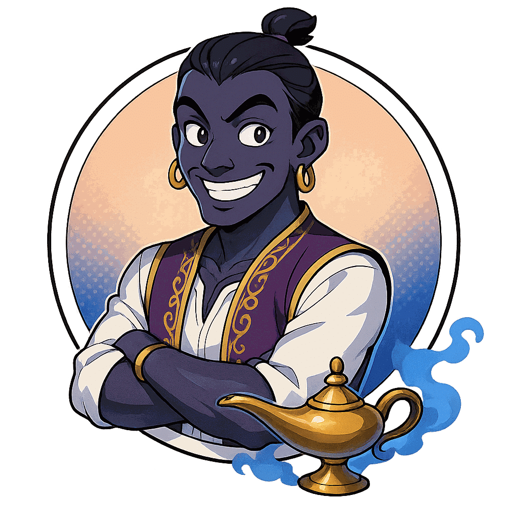 Zahir, génie IA de Yiaho, portrait style manga