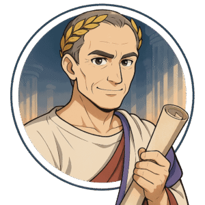 Jules César, général et dictateur de Rome, personnage IA de Yiaho, portrait style manga