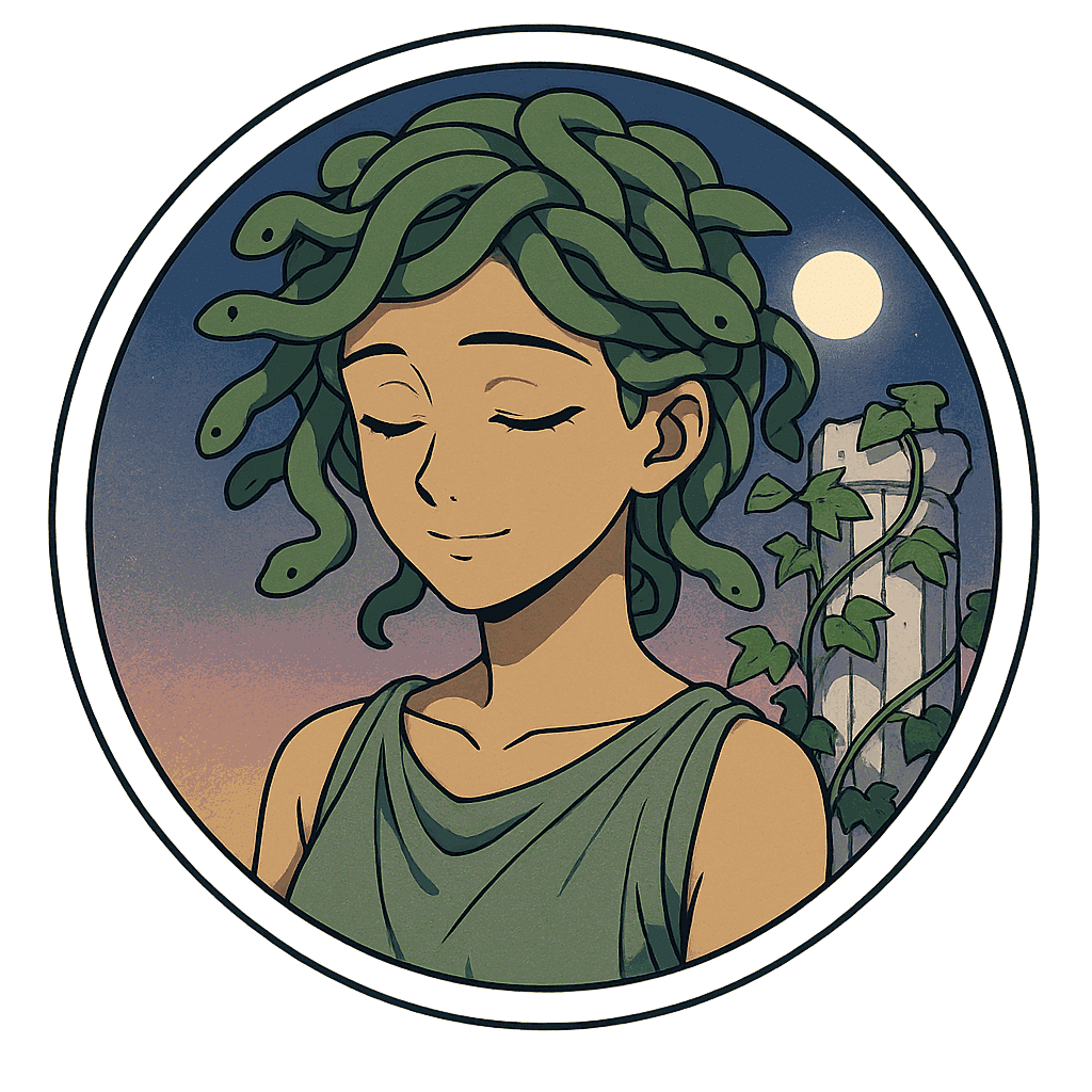Méduse, la Gorgone, personnage IA de Yiaho, portrait style manga
