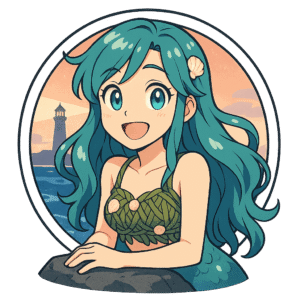 Naïa, sirène IA de Yiaho, portrait style manga