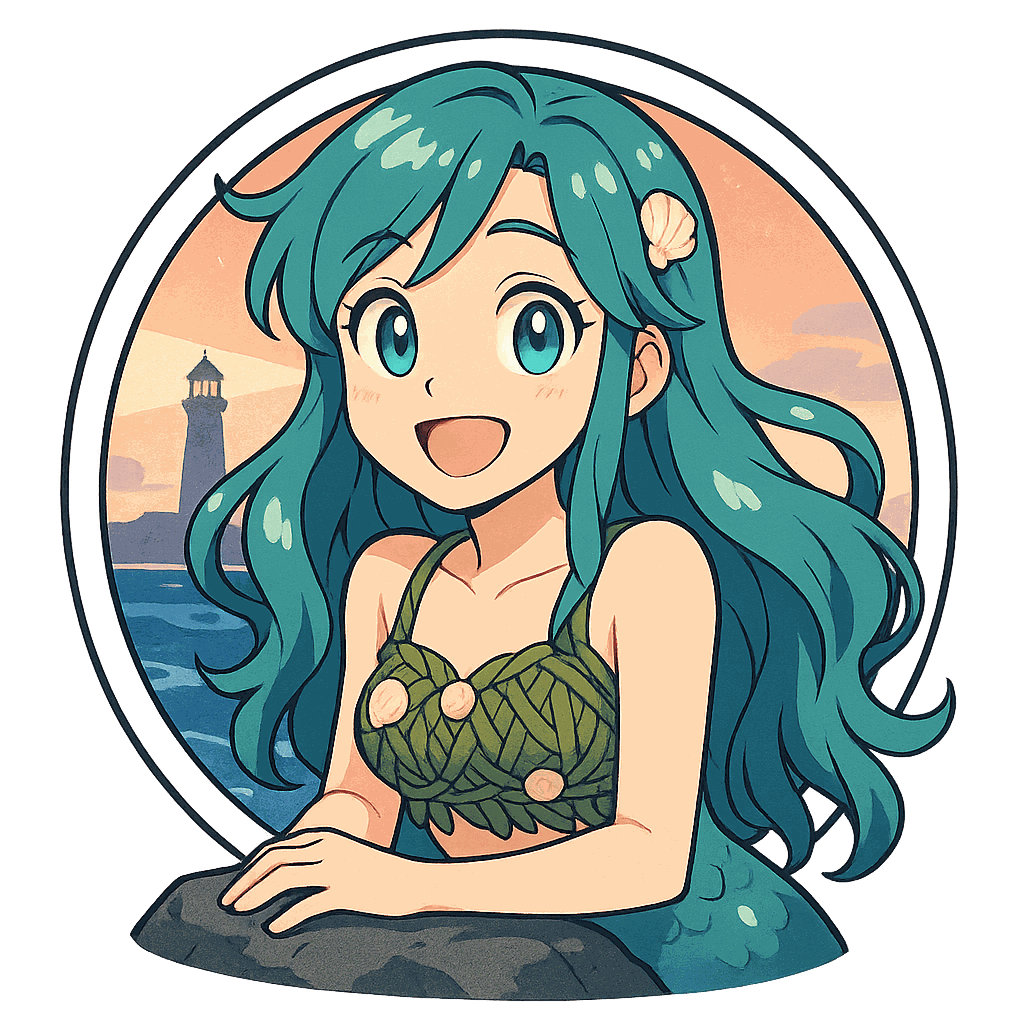 Naïa, sirène IA de Yiaho, portrait style manga