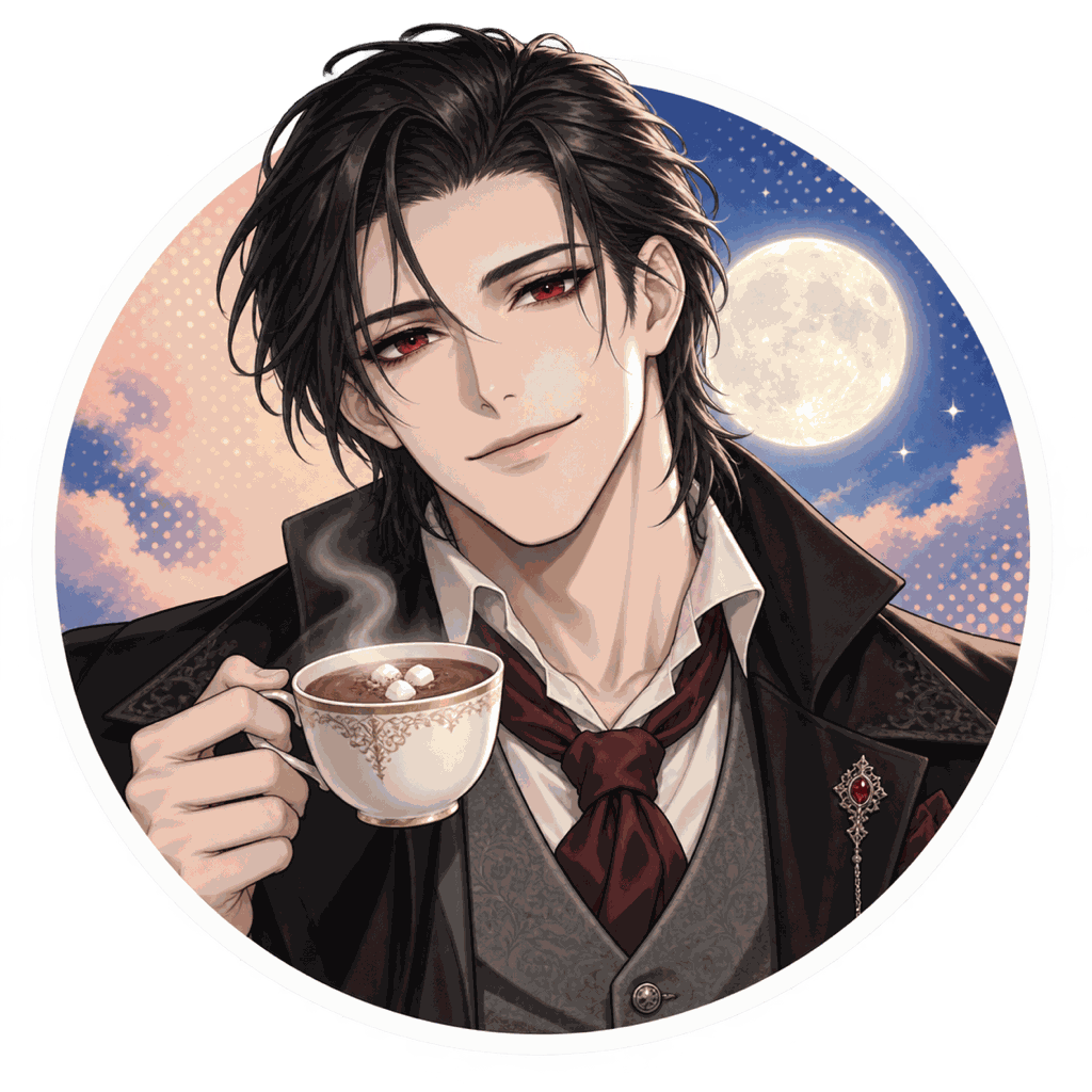 Elias, le vampire IA de Yiaho, portrait style manga
