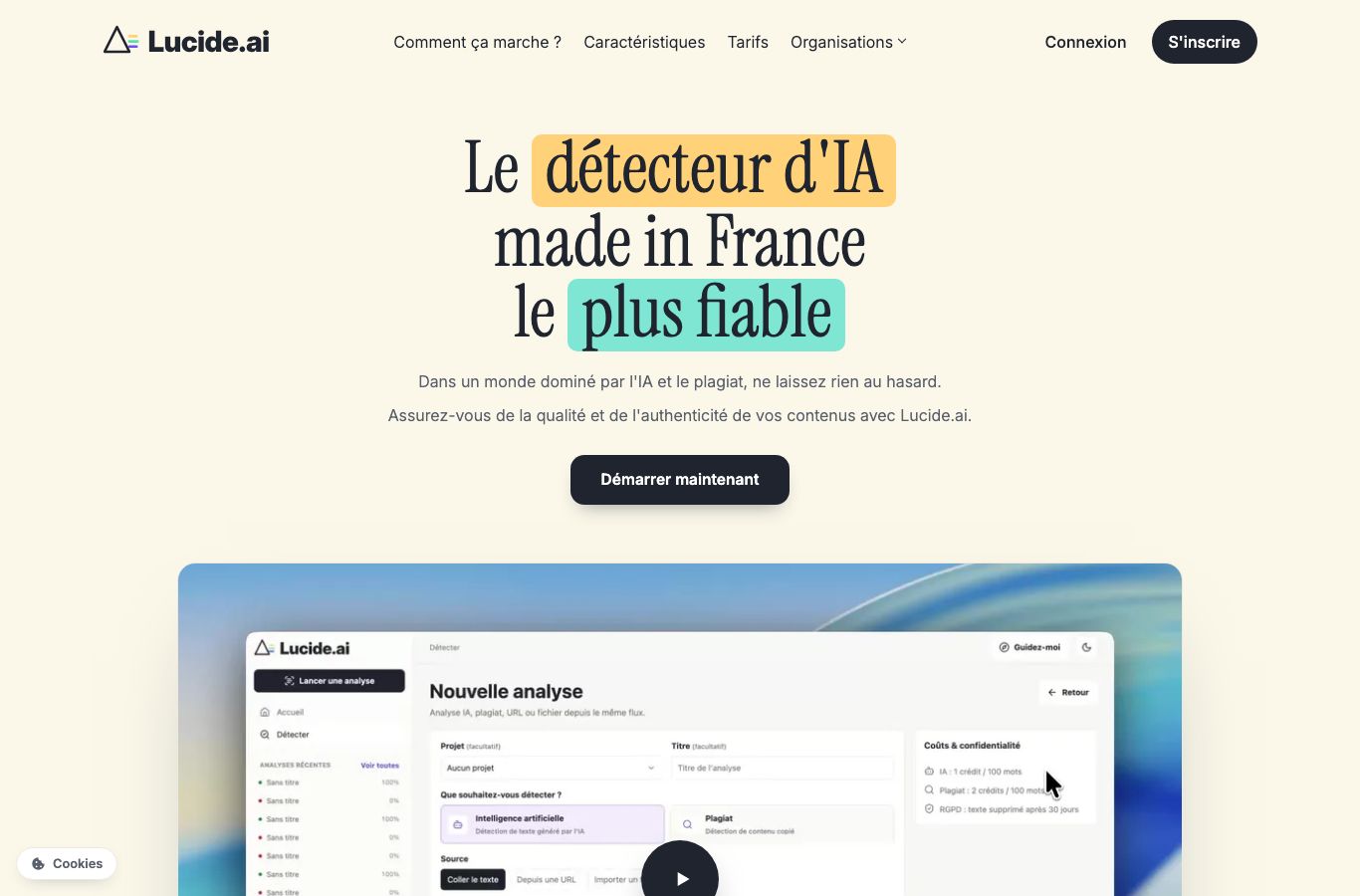 Capture d'écran de Lucide.ai : détecteur d'IA français made in France