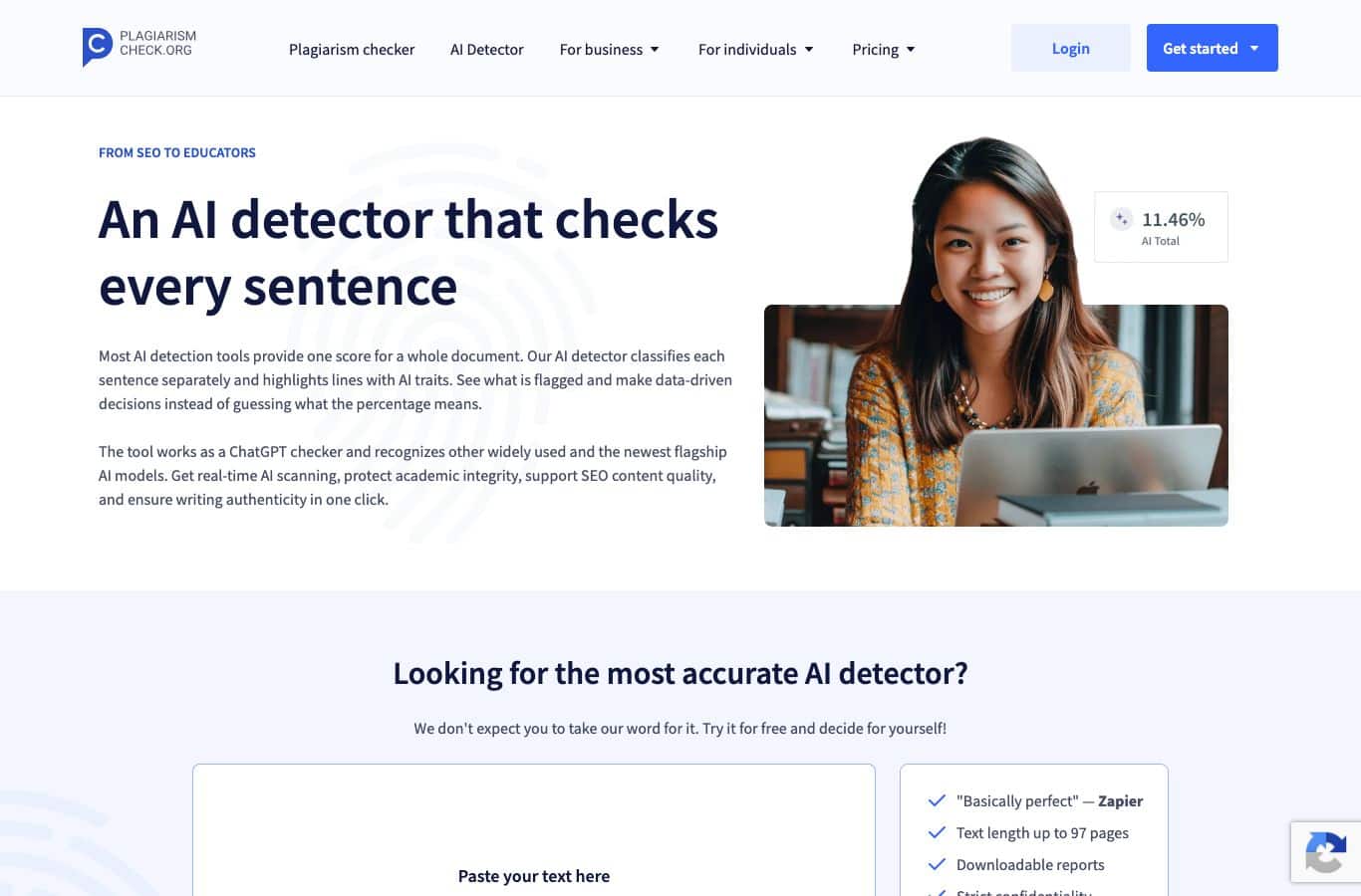 Capture d'écran de PlagiarismCheck : détecteur IA phrase par phrase
